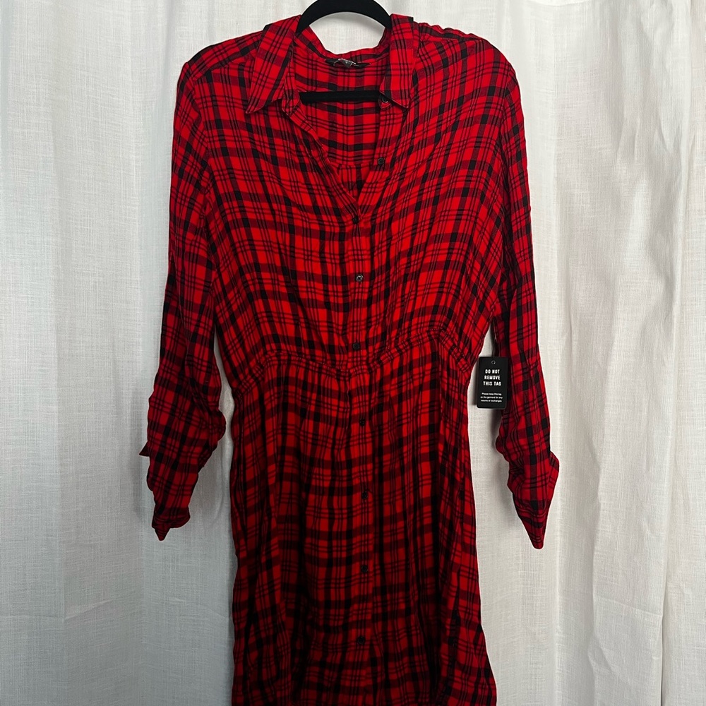 Express black & red plaid mini dress